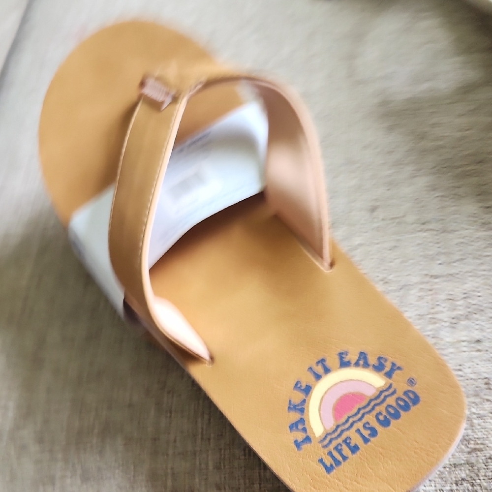 Life Is Good Brown Flip Flops with Rainbow Design - Picture 6 of 8